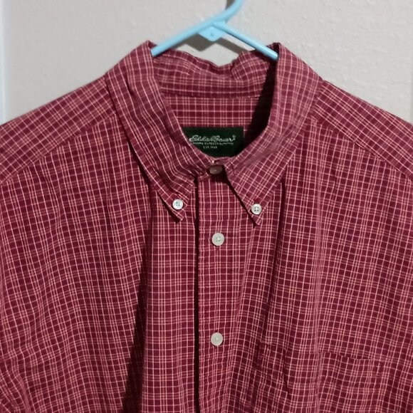 Eddie Bauer Men's Long Sleeve Button Down Shirt Size Large Red Checked - Picture 7 of 12